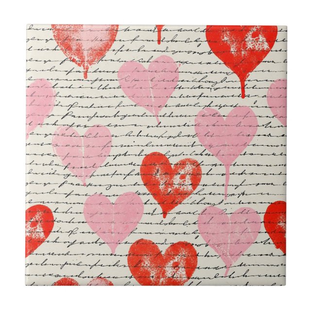 Modern Heart Pattern with Script Background (7) Ceramic Tile (Front)