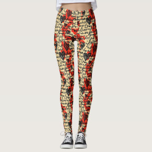 Modern Heart Pattern with Script Background (7) Leggings