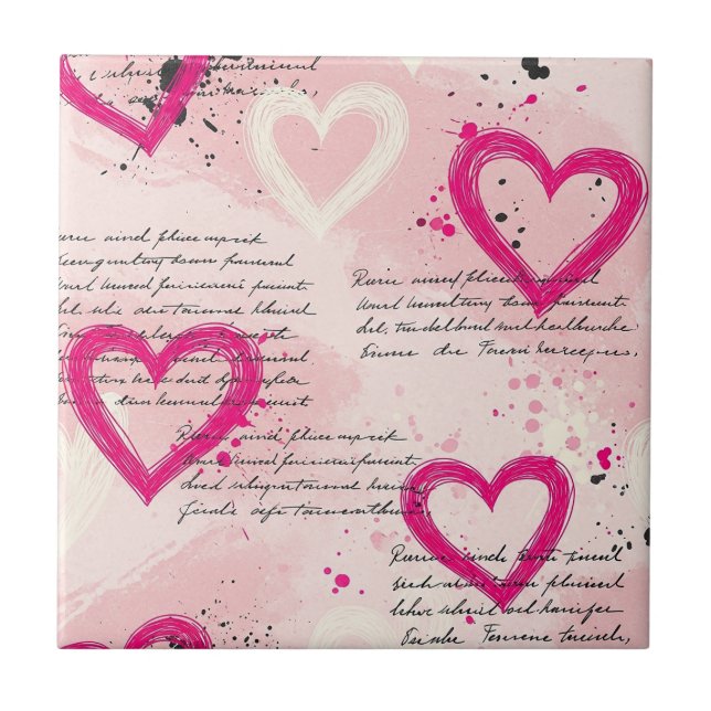 Modern Heart Pattern with Script Background (9) Ceramic Tile (Front)