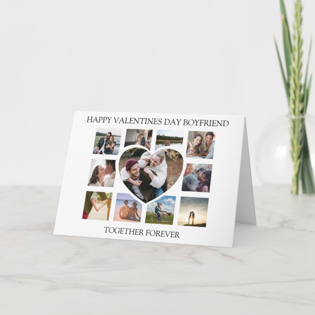 Modern Heart Photo Collage Valentines Holiday Card (Front)