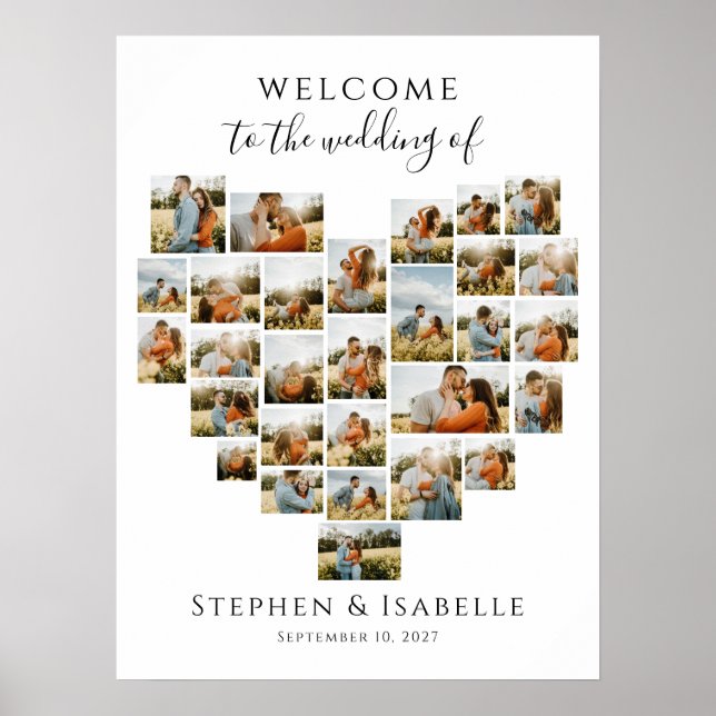 Modern Heart Photo Collage Wedding Welcome Poster (Front)