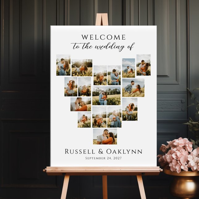 Modern Heart Photo Collage Wedding Welcome Poster (Creator Uploaded)