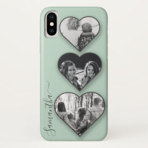 Modern Heart Photo Family Mint Your Name Case-Mate iPhone X Case