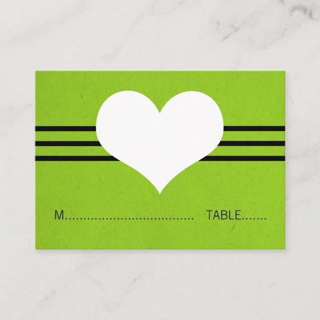 Modern Heart Place Card, Green Card (Front)
