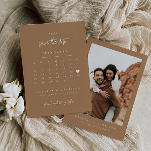 Modern Heart Save The Date Calendar Photo Card