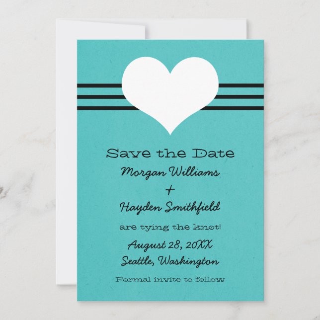 Modern Heart Save the Date Invite, Aqua (Front)