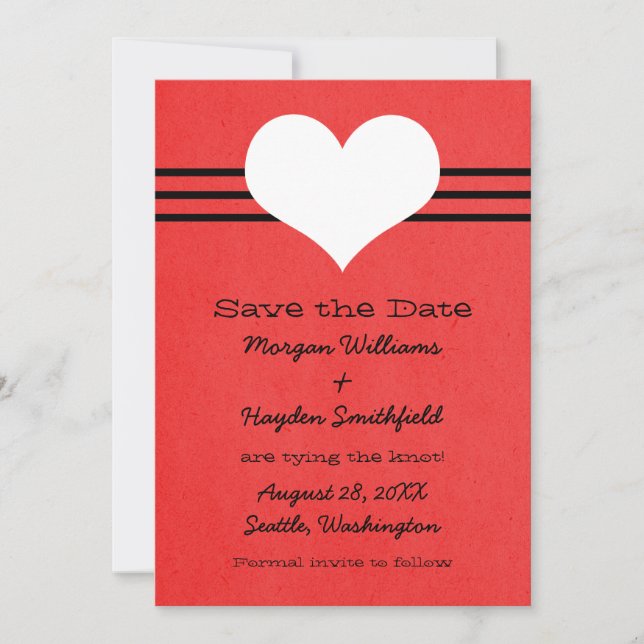 Modern Heart Save the Date Invite, Red (Front)