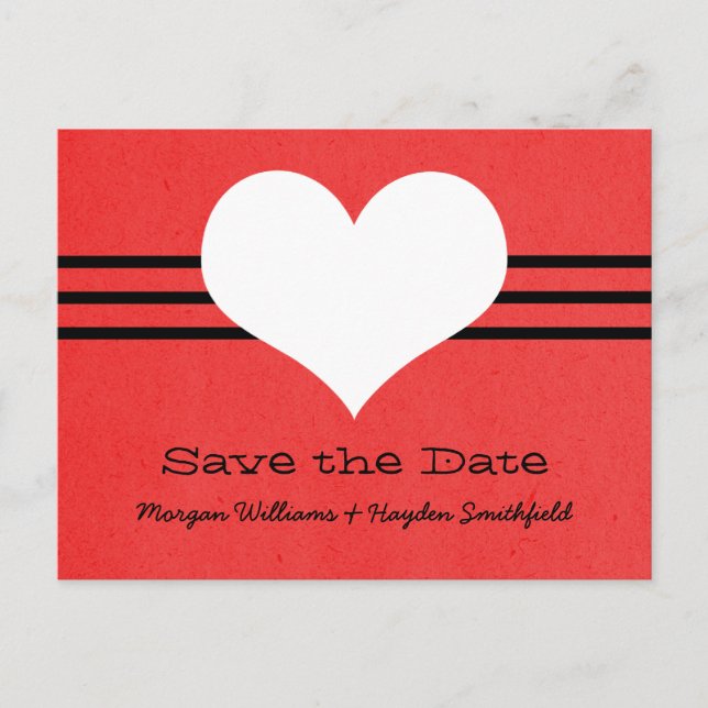 Modern Heart Save the Date Postcard, Red Announcement Postcard (Front)