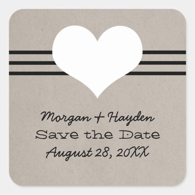 Modern Heart Save the Date Stickers, Beige Square Sticker (Front)
