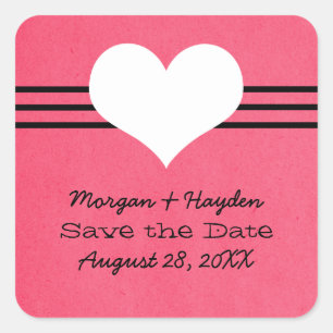 Modern Heart Save the Date Stickers, Pink Square Sticker