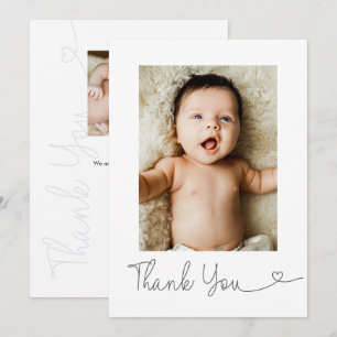 Modern Heart Script 2 Photo Baby custom Thank You Card