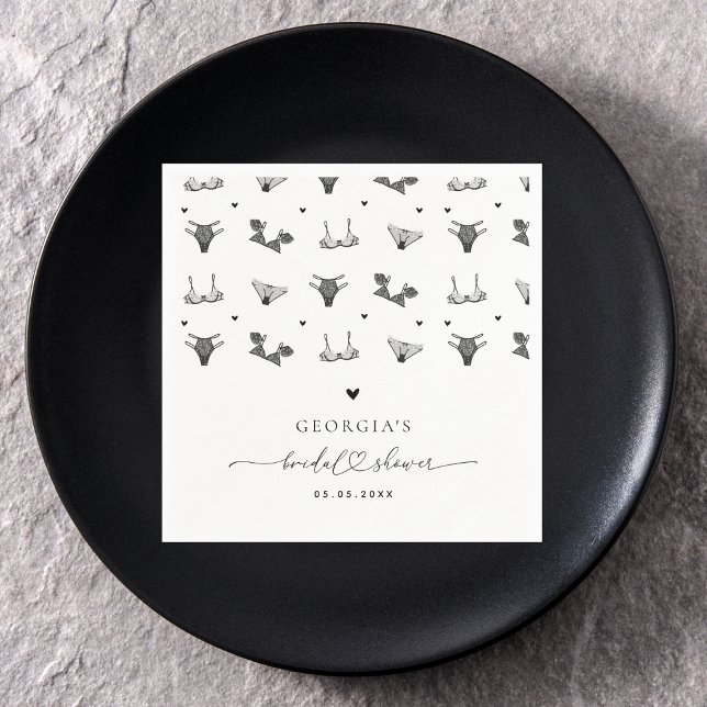 Modern Heart Script & Black Lingerie Bridal Shower Napkin (Creator Uploaded)