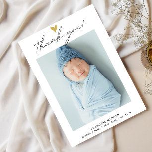 Modern Heart Script Custom Newborn Baby Photo Thank You Card