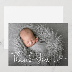 Modern heart script Customisable Boy Baptism Photo Thank You Card