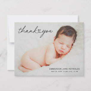 Modern Heart Script Newborn Baby Girl Thank You Card