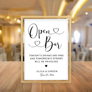 Modern Heart Script Open Bar Wedding Sign Invitation