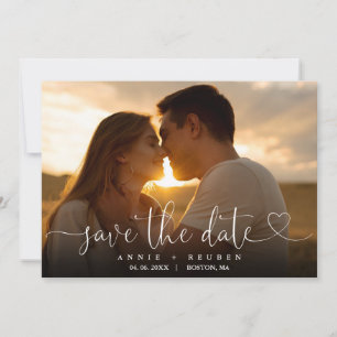 Modern Heart Script Photo Wedding QR Code Save The Date