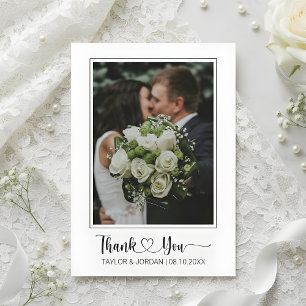 Modern Heart Script Photo Wedding Thank You Card