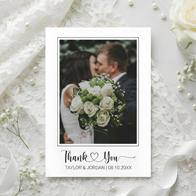 Modern Heart Script Photo Wedding Thank You Card (Creator Uploaded)