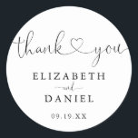 Modern Heart Script Thank You Wedding Favour Classic Round Sticker<br><div class="desc">Elegant heart script thank you sticker personalised with your names and special date. Designed by Thisisnotme©</div>