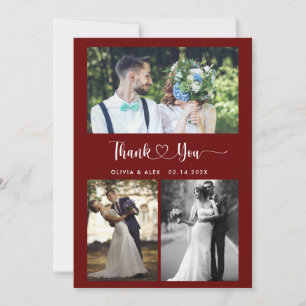 Modern Heart Script Wedding 4 Photo Collage Thank You Card