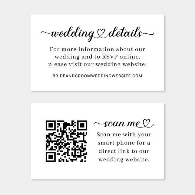 Modern Heart Script Wedding Details Website Enclosure Card (Creator Uploaded)