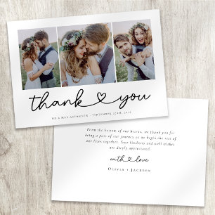 Modern Heart Script Wedding Photo Collage  Thank You Card