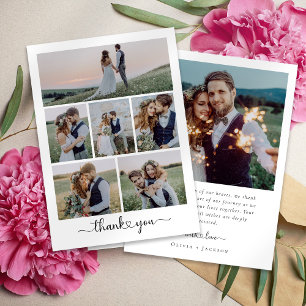 Modern Heart Script Wedding Photo Collage Thank You Card