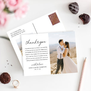 Modern Heart Script Wedding Photo Thank You Postcard