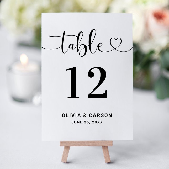 Modern Heart Script Wedding Table Number (Creator Uploaded)