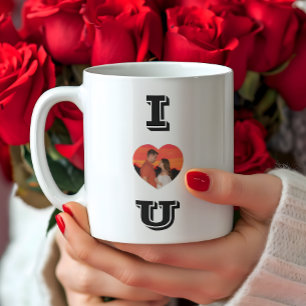 Modern Heart Shaped Photo I Love U Coffee Mug