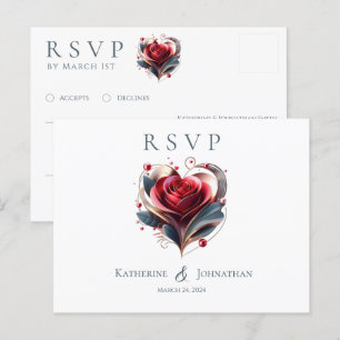 Modern Heart Shaped Rose-RSVP-Wedding- Postcard