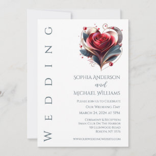 Modern Heart Shaped Rose Wedding Invitation