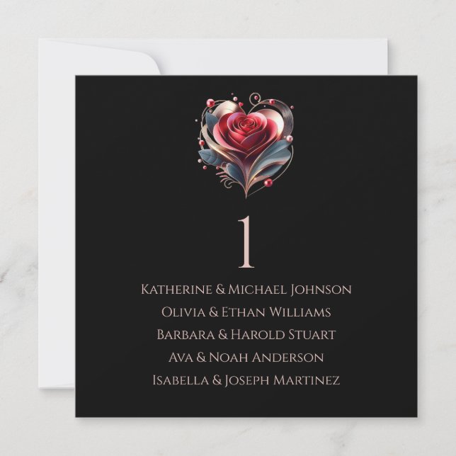 Modern Heart Shaped Rose-Wedding Seating Chart- Invitation (Front)