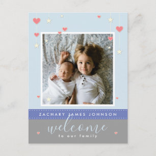 Modern Heart Star Photo Birth Announcement Postcard