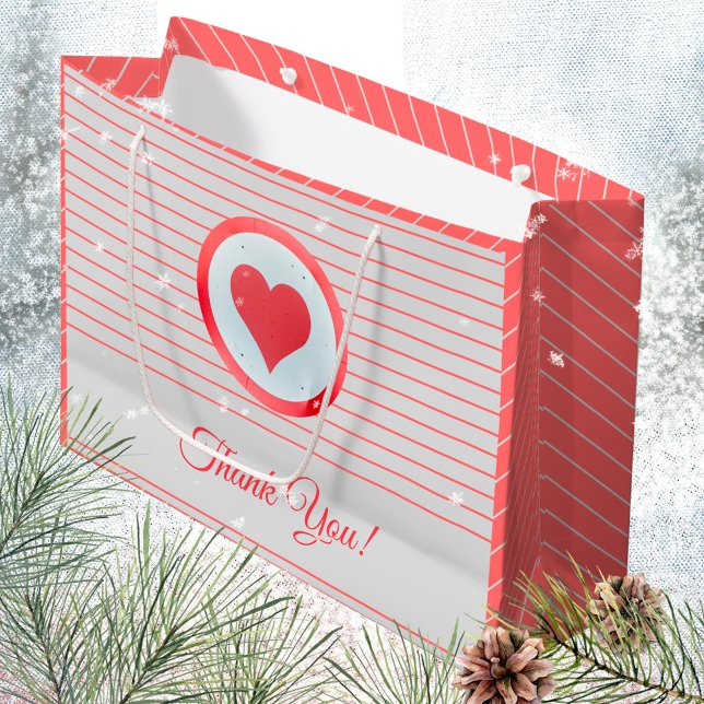 Modern Heart Stripe Thank You Large Gift Bag (Trendy Modern Big Red Heart Striped Thank You Large Gift Bag ©Susanne Sachers - Sunny Mind Design 🌞)