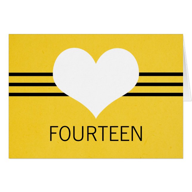 Modern Heart Table Number Card, Yellow (Front Horizontal)