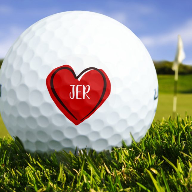 Modern Heart Template Monogrammed Initials Red Golf Balls (Modern Heart Template Custom Monogrammed Initials Red Golf Balls)