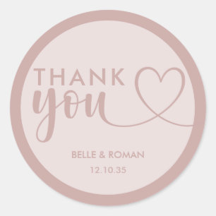 Modern Heart Thank You Calligraphy Rose Gold Classic Round Sticker