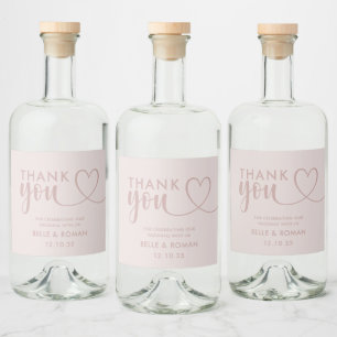  Modern Heart Thank You Calligraphy Rose Gold  Liquor Bottle Label