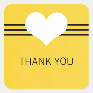 Modern Heart Thank You Stickers, Yellow Square Sticker