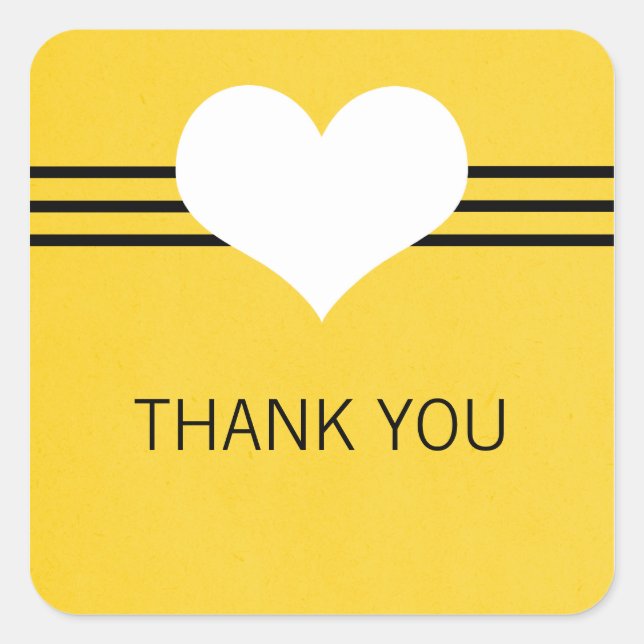 Modern Heart Thank You Stickers, Yellow Square Sticker (Front)
