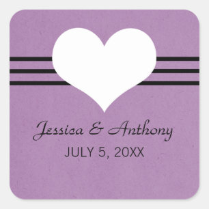 Modern Heart Wedding Stickers, Purple Square Sticker