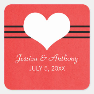 Modern Heart Wedding Stickers, Red Square Sticker