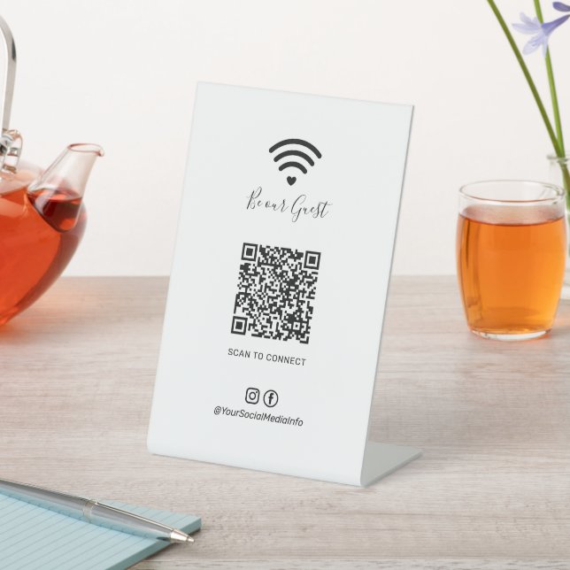 Modern Heart Wifi QR code Social Media Sign (In SItu)
