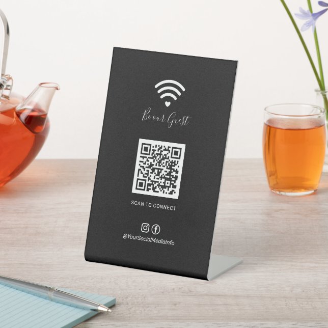 Modern Heart Wifi QR code Social Media Sign (In SItu)