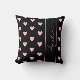 Modern Hearts Black Pink Personalised Cushion