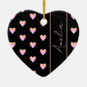 Modern Hearts Black Pink Personalised Heart Ceramic Ornament