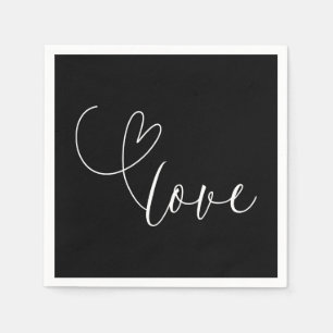 Modern Hearts Black & White Love Minimal Wedding  Napkin
