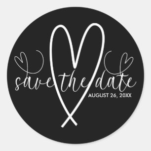 Modern Hearts Black & White Minimal Save the Date Classic Round Sticker
